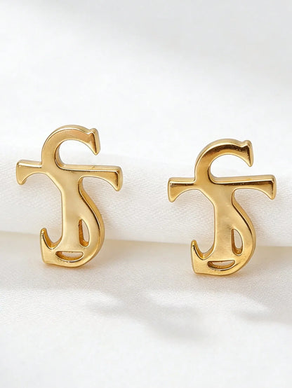 Shein - Gold TS Letter Stud Earrings