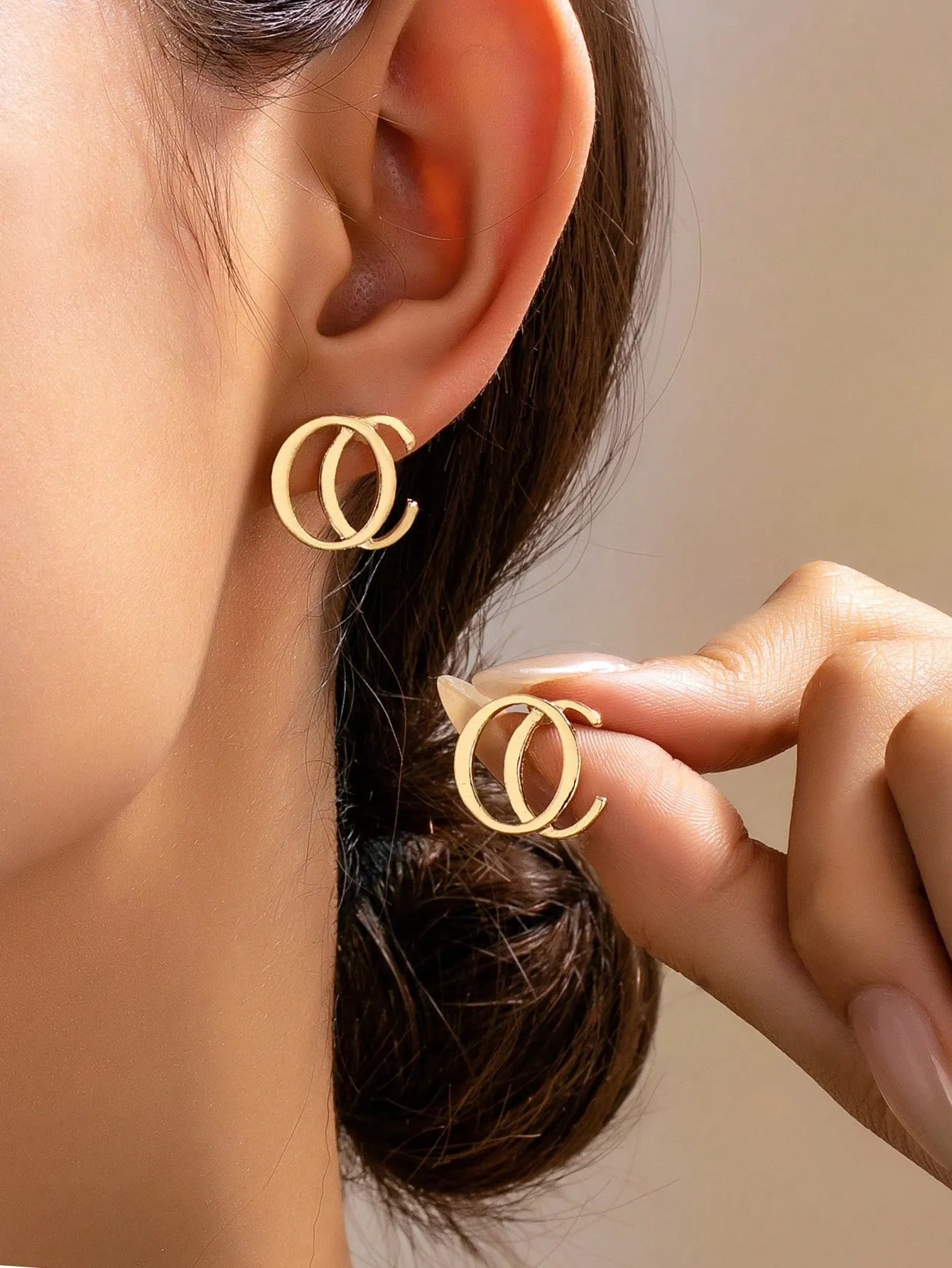 Shein - Gold OC Letter Stud Earrings