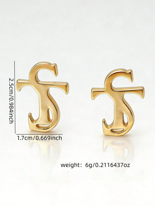 Shein - Gold TS Letter Stud Earrings