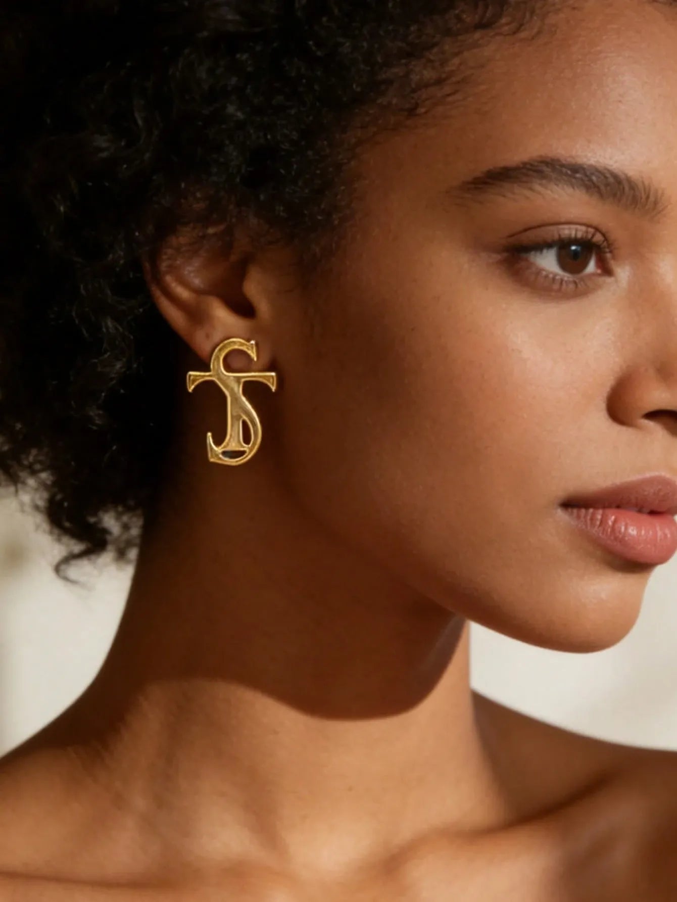 Shein - Gold TS Letter Stud Earrings