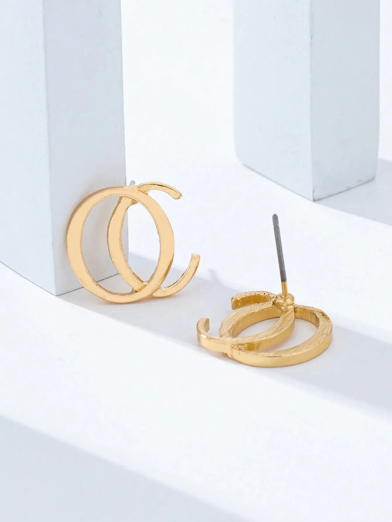 Shein - Gold OC Letter Stud Earrings