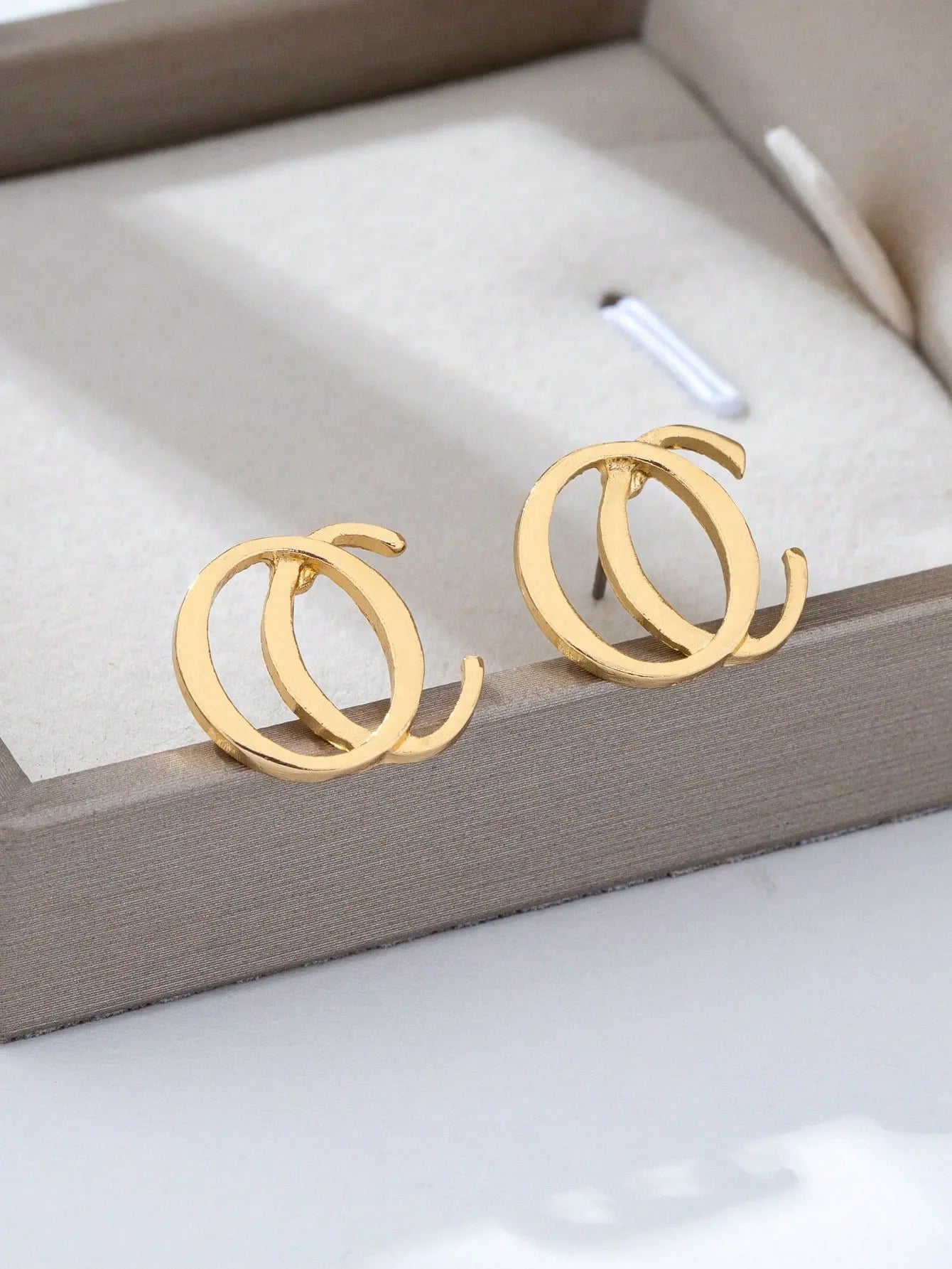 Shein - Gold OC Letter Stud Earrings