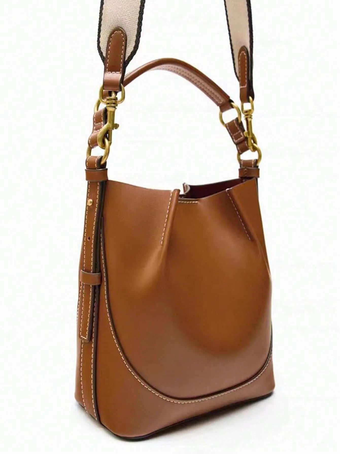 Shein - New Brown Pleated Drawstring Bucket Handbag - Brown