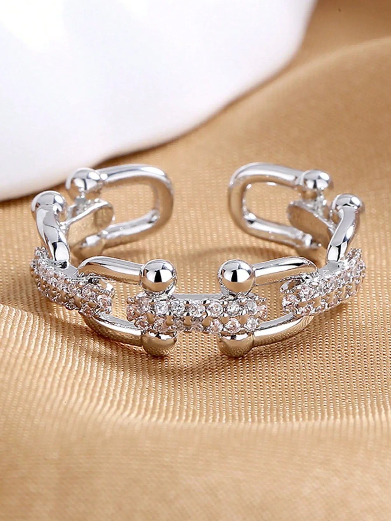 Shein - 1pc Stainless Steel Fashionable Horseshoe Shaped Ring - Silver
