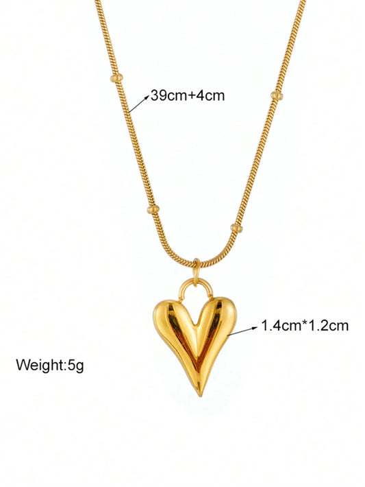 Shein - 1Pc Gold Plated Bamboo Style Chain & Titanium Steel Heart Pendant Detail Necklace