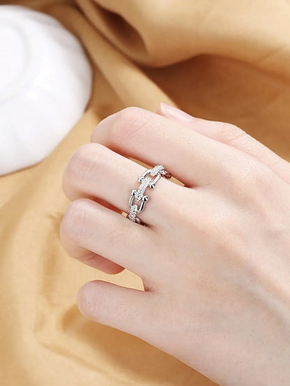 Shein - 1pc Stainless Steel Fashionable Horseshoe Shaped Ring - Silver