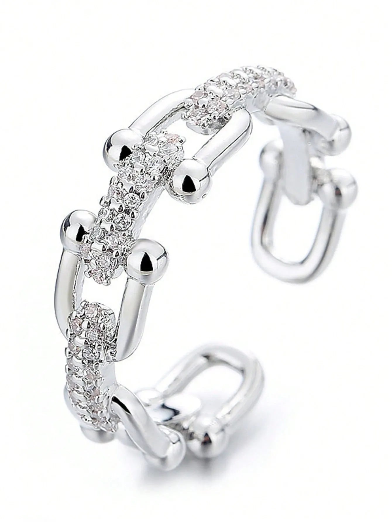 Shein - 1pc Stainless Steel Fashionable Horseshoe Shaped Ring - Silver