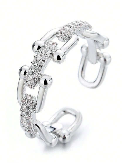 Shein - 1pc Stainless Steel Fashionable Horseshoe Shaped Ring - Silver