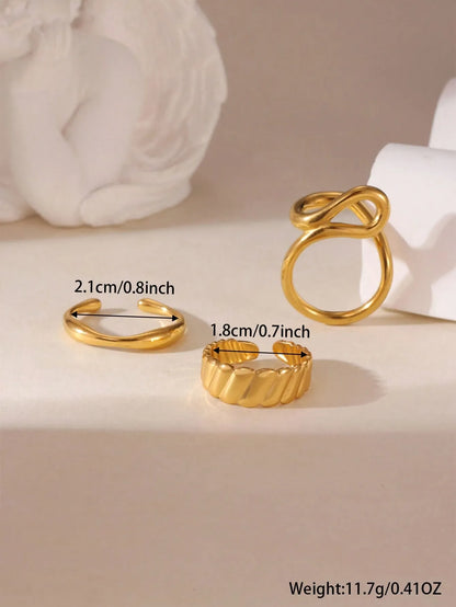 Shein - 3pcs 18K Stainless Steel Hollow Line Design Open Ring Set, Suitable For Women