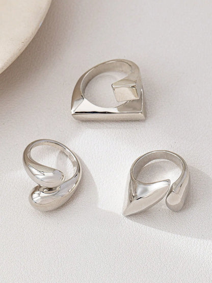 Shein - 3pcs Geometric Hollow Gold-Tone Rings, Minimalist Rings Set