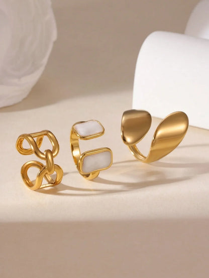 Shein - GEREIT 3pcs 18K Stainless Steel Square Criss-Cross Line Open Ring Set