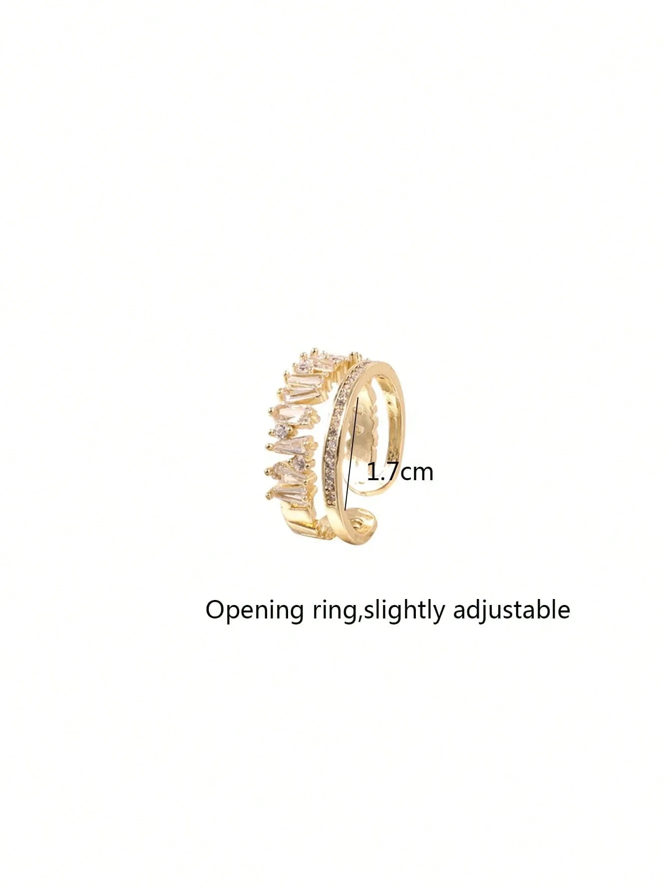 Shein - 1pc Dainty Double Layered Asymmetrical Opening Ring Inlaid With Cubic Zirconia