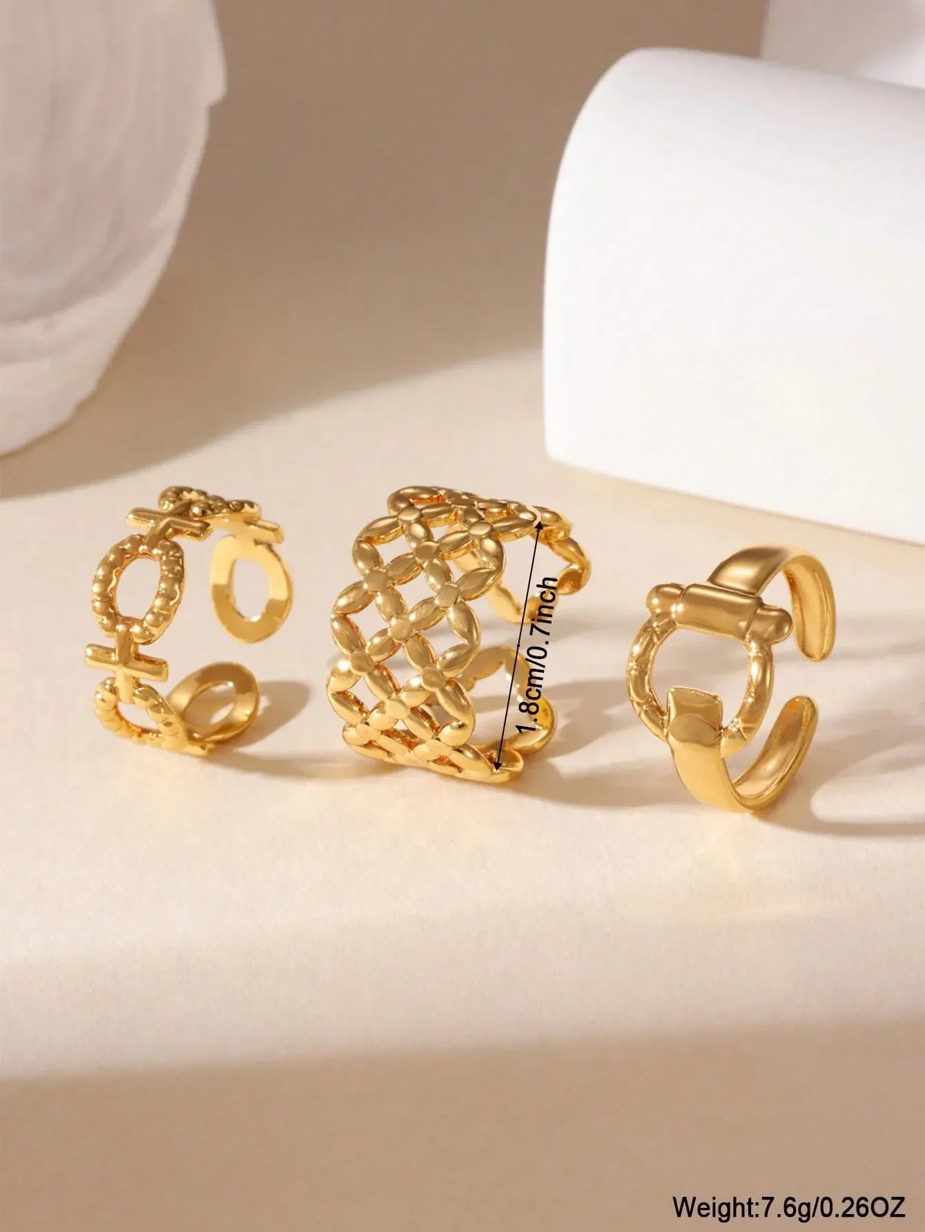 Shein - GEREIT 3pcs 18K Stainless Steel Asymmetrical Gold Ring Set,