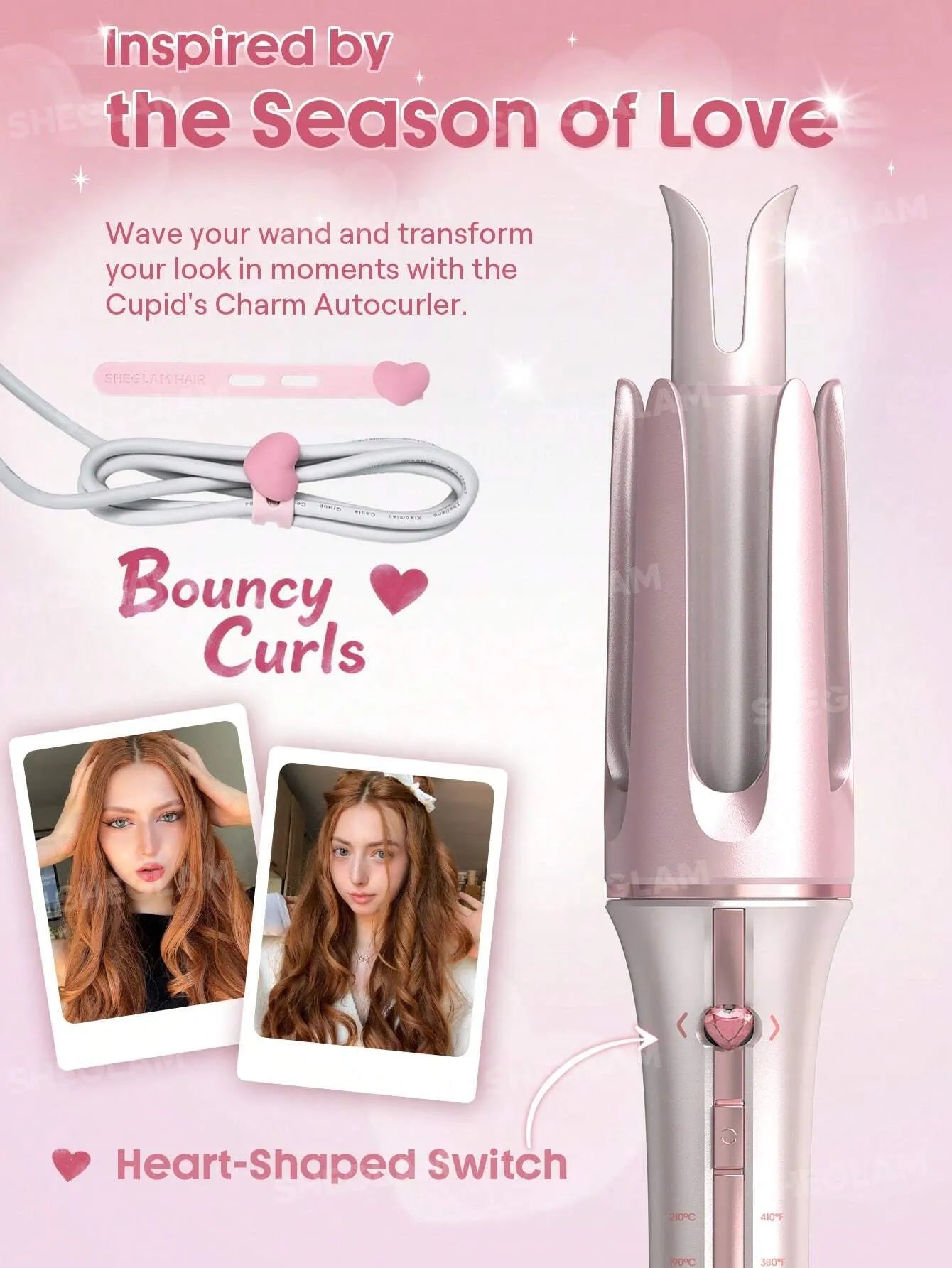 SHEGLAM Hair Cupid'S Charm One-Touch Instant Curler,Pink Automatic Curling Iron 19Mm Eu Plug