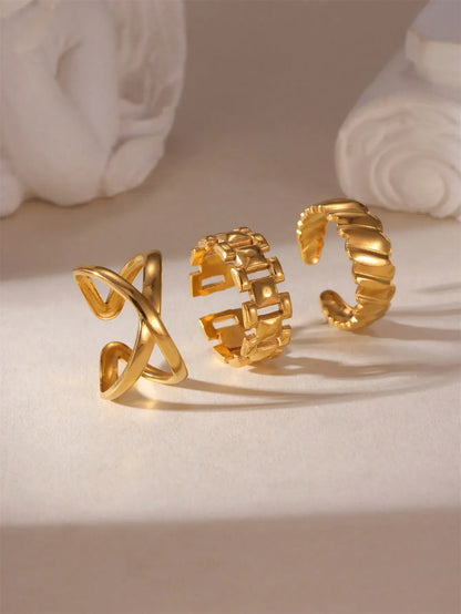 Shein - 3pcs 18K Stainless Steel Chain Hollow Cross Open Ring Set