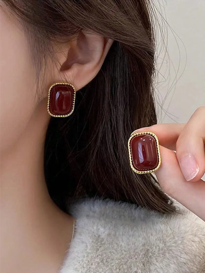 Shein - 5pcs/Set Retro Square & Heart Shape Dripping Oil Pearl Earrings, Elegant Geometric Earrings, Fashion High-End Earring Set