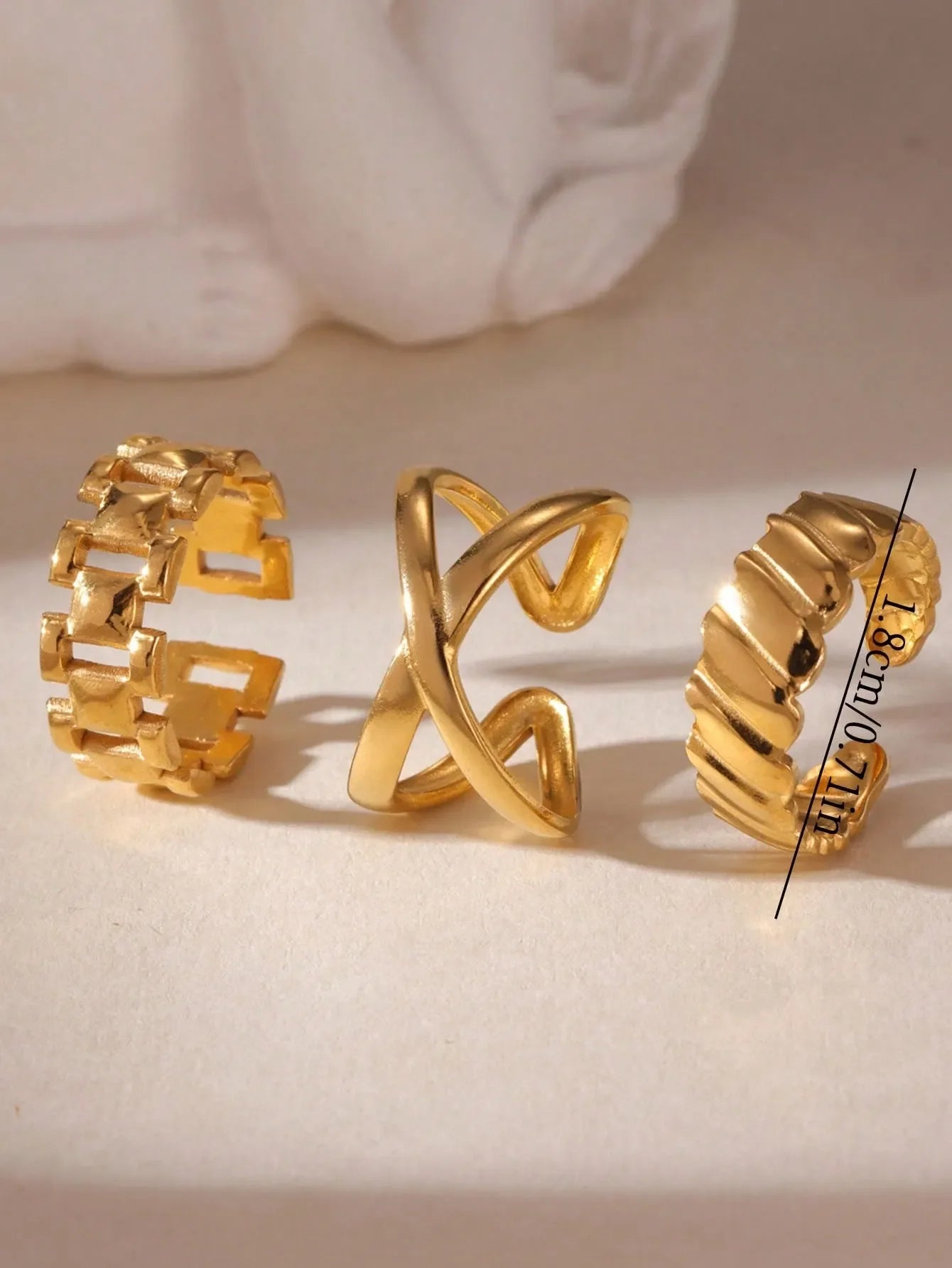 Shein - 3pcs 18K Stainless Steel Chain Hollow Cross Open Ring Set