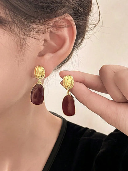 Shein - 5pcs/Set Retro Square & Heart Shape Dripping Oil Pearl Earrings, Elegant Geometric Earrings, Fashion High-End Earring Set