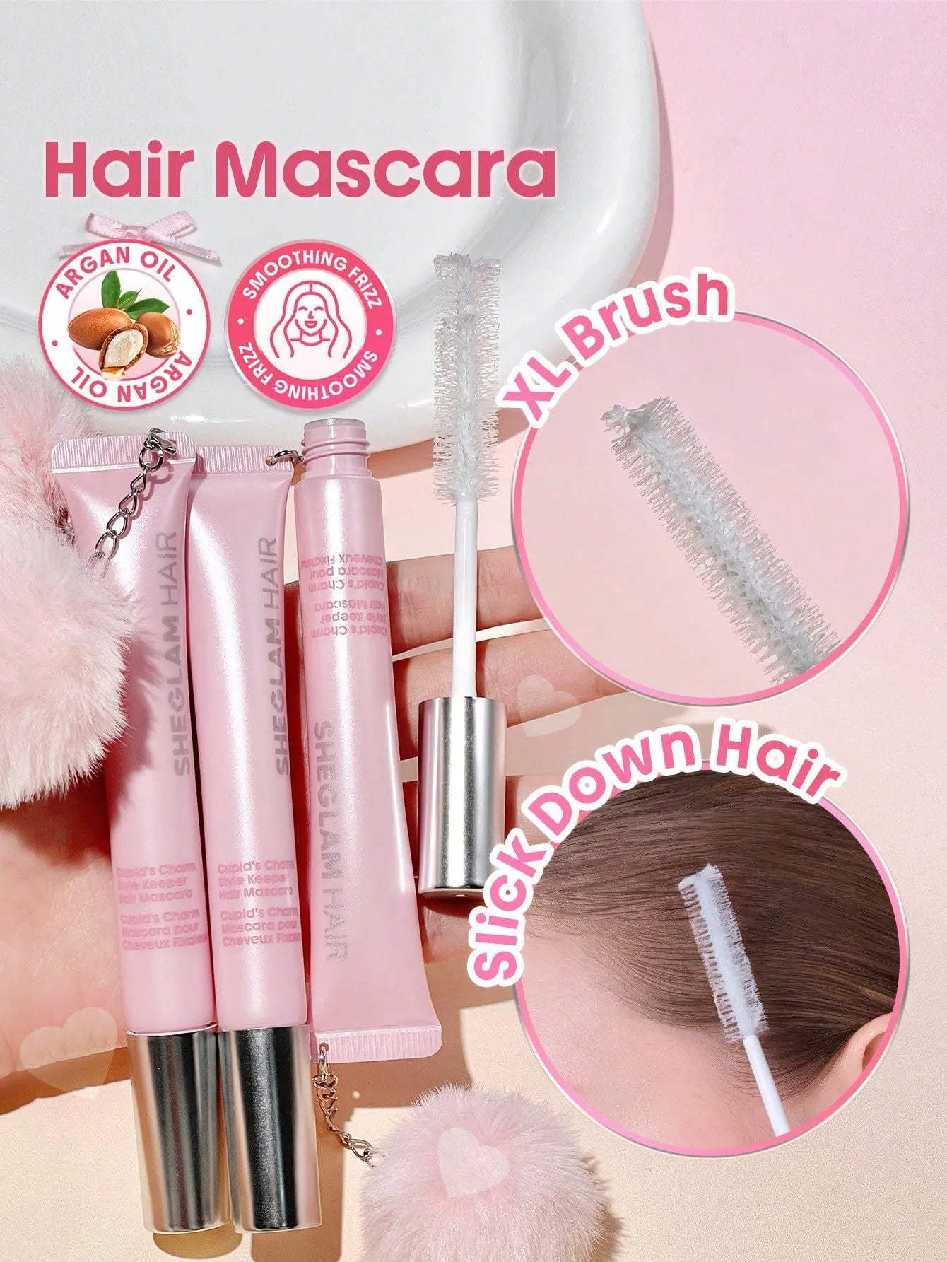 SHEGLAM Hair Cupid'S Charm Style Keeper Hair Mascara,Pink Frizz & Flyaway Hair Taming Wand,Hair Finishing Stick