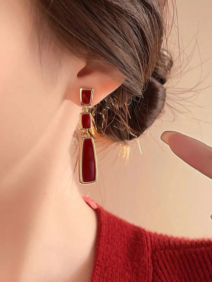 Shein - 5pcs/Set Retro Square & Heart Shape Dripping Oil Pearl Earrings, Elegant Geometric Earrings, Fashion High-End Earring Set