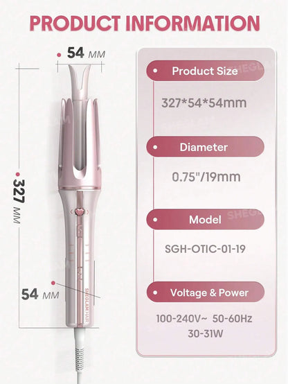 SHEGLAM Hair Cupid'S Charm One-Touch Instant Curler,Pink Automatic Curling Iron 19Mm Eu Plug