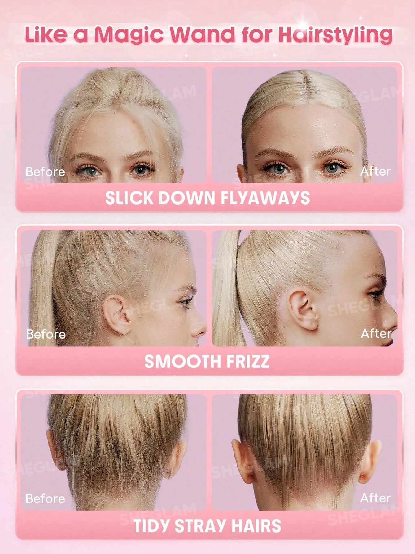 SHEGLAM Hair Cupid'S Charm Style Keeper Hair Mascara,Pink Frizz & Flyaway Hair Taming Wand,Hair Finishing Stick