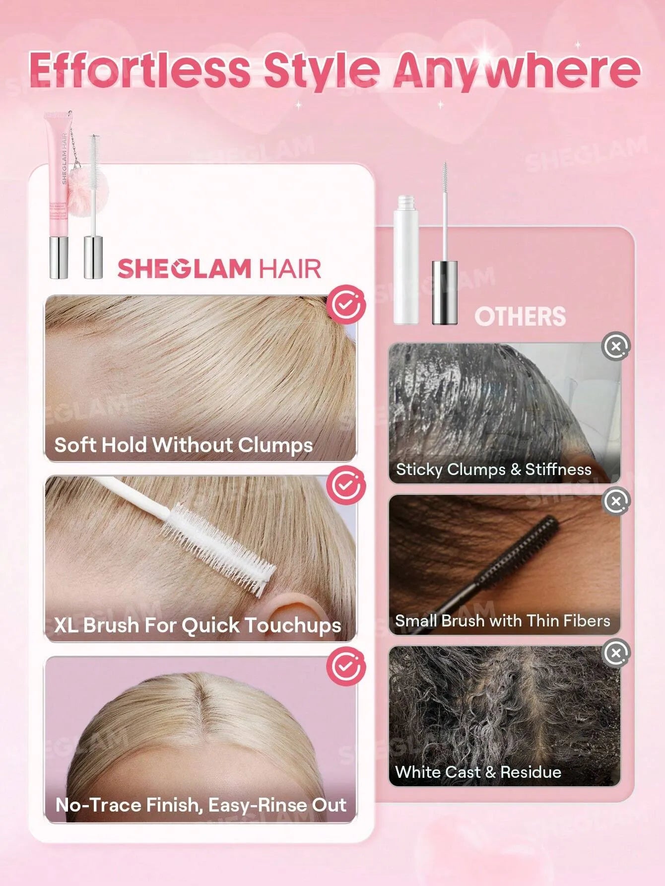 SHEGLAM Hair Cupid'S Charm Style Keeper Hair Mascara,Pink Frizz & Flyaway Hair Taming Wand,Hair Finishing Stick
