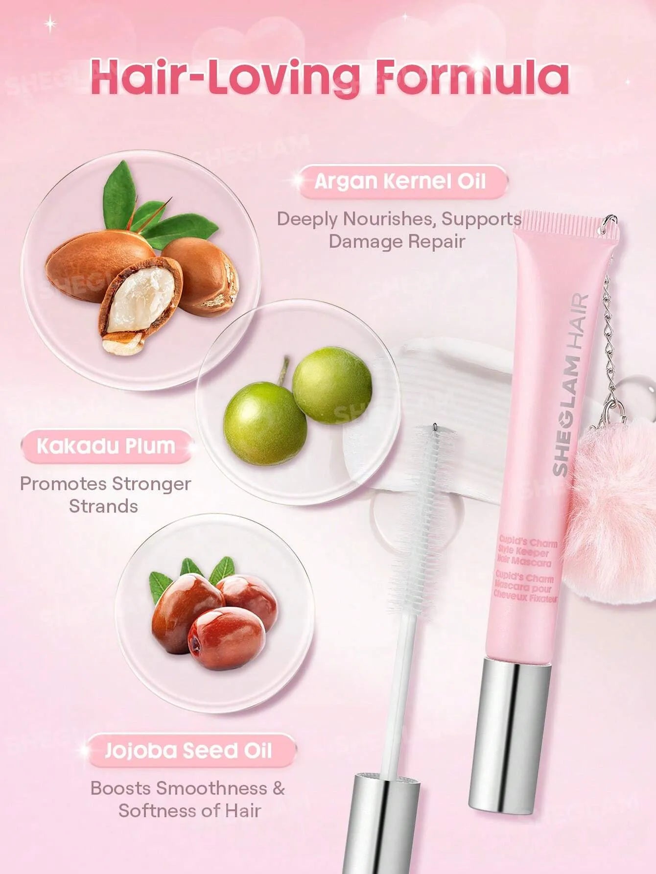 SHEGLAM Hair Cupid'S Charm Style Keeper Hair Mascara,Pink Frizz & Flyaway Hair Taming Wand,Hair Finishing Stick