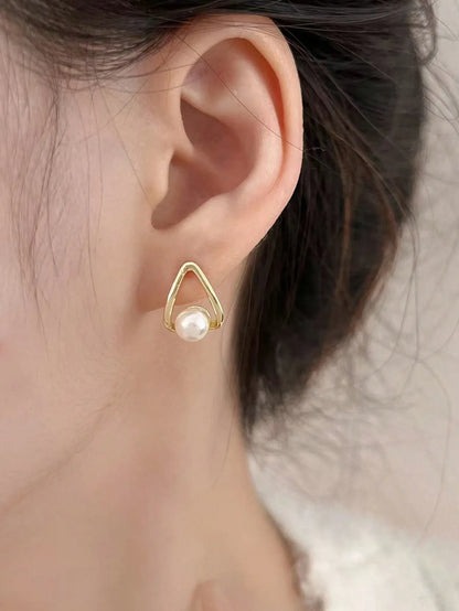 Shein - 6pcs/Set Minimalist Small Vintage Faux Pearl Flower Cluster Square & Round Geometric Earring Set
