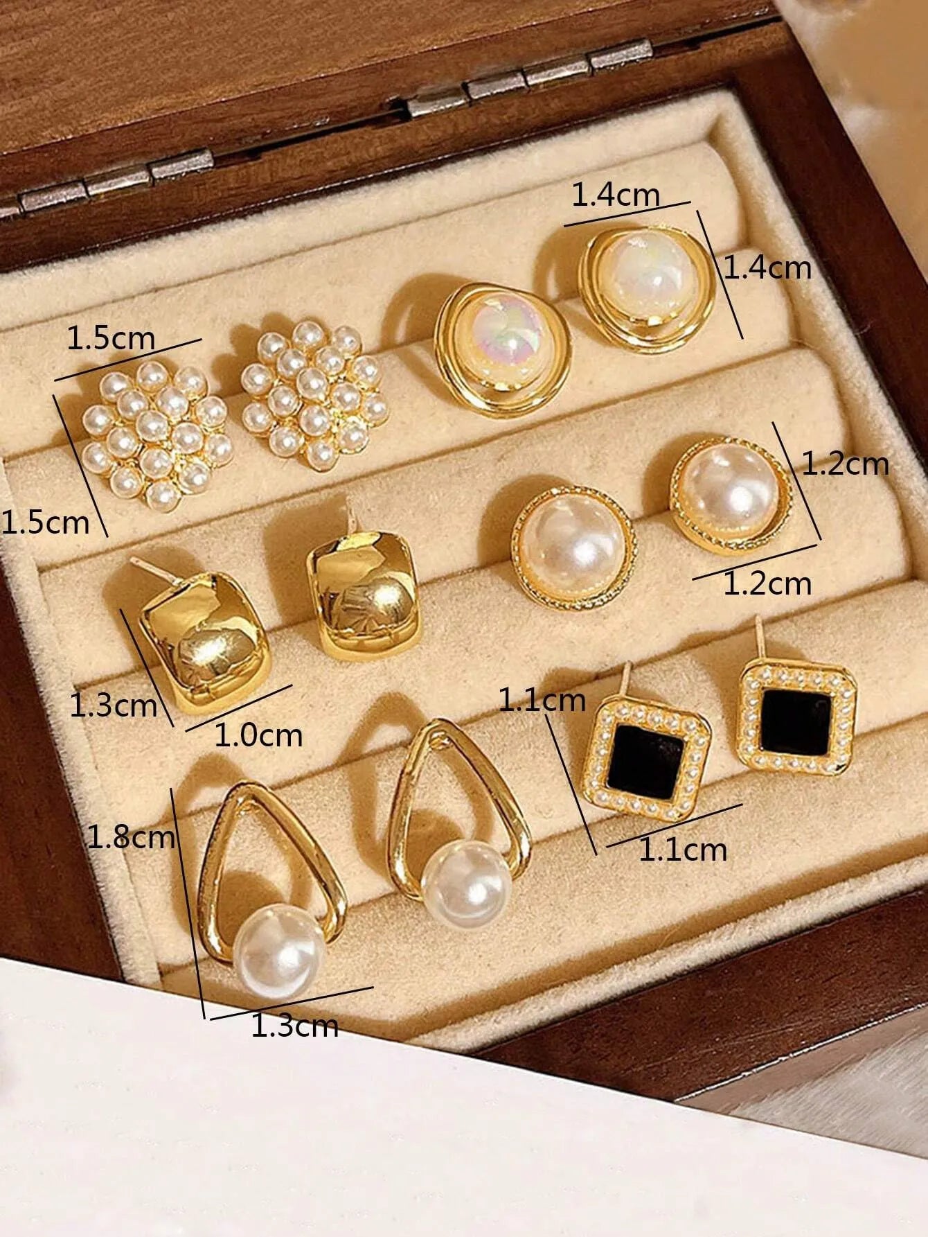 Shein - 6pcs/Set Minimalist Small Vintage Faux Pearl Flower Cluster Square & Round Geometric Earring Set