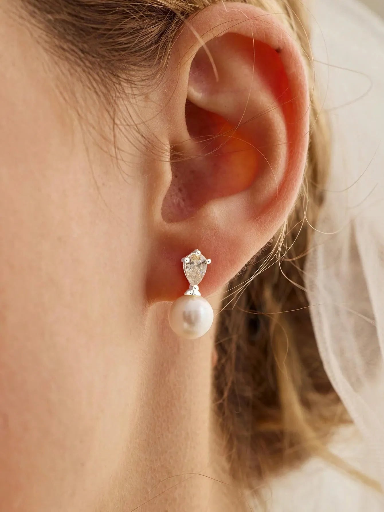 Shein - 14k Gold Plated CZ Pearl Bridal Earrings, Low Allergy Gold Plated Earrings