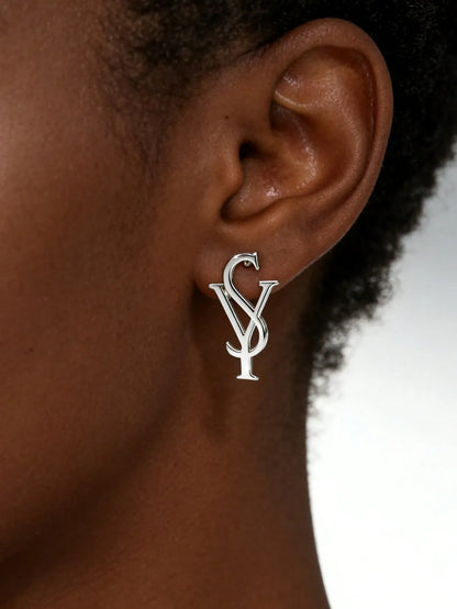 Shein - 1 Pair Asymmetrical Geometric Earrings For Women - Silver