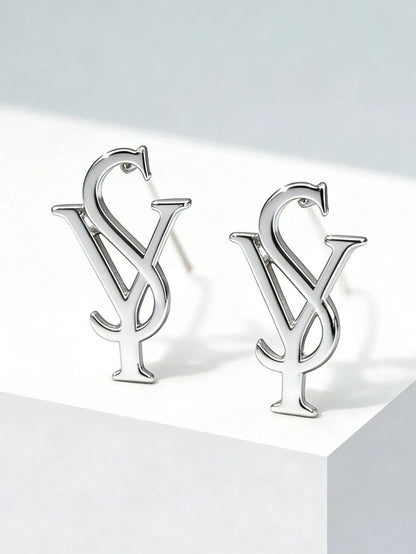 Shein - 1 Pair Asymmetrical Geometric Earrings For Women - Silver