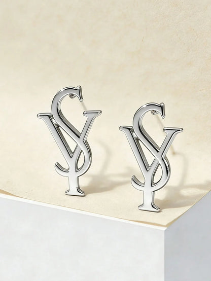 Shein - 1 Pair Asymmetrical Geometric Earrings For Women - Silver