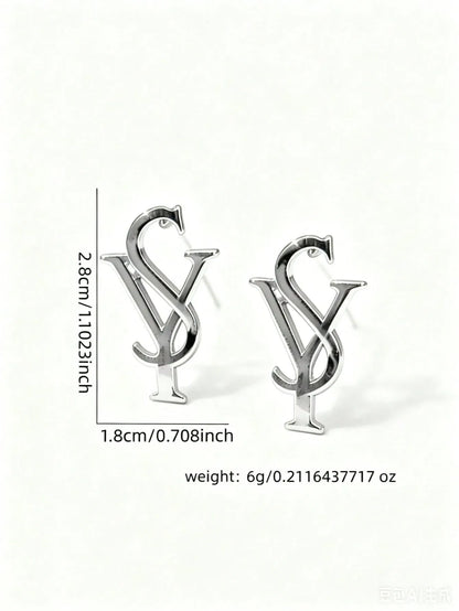 Shein - 1 Pair Asymmetrical Geometric Earrings For Women - Silver