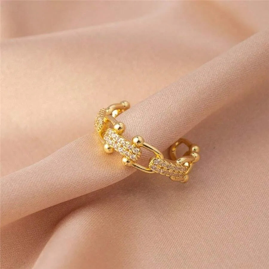 Shein - 1pc Stainless Steel Fashionable Horseshoe Shaped Ring - Golden