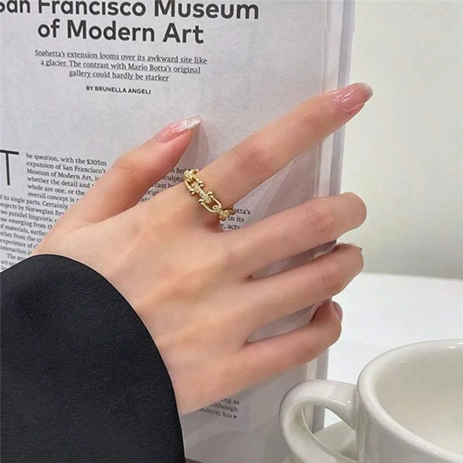 Shein - 1pc Stainless Steel Fashionable Horseshoe Shaped Ring - Golden