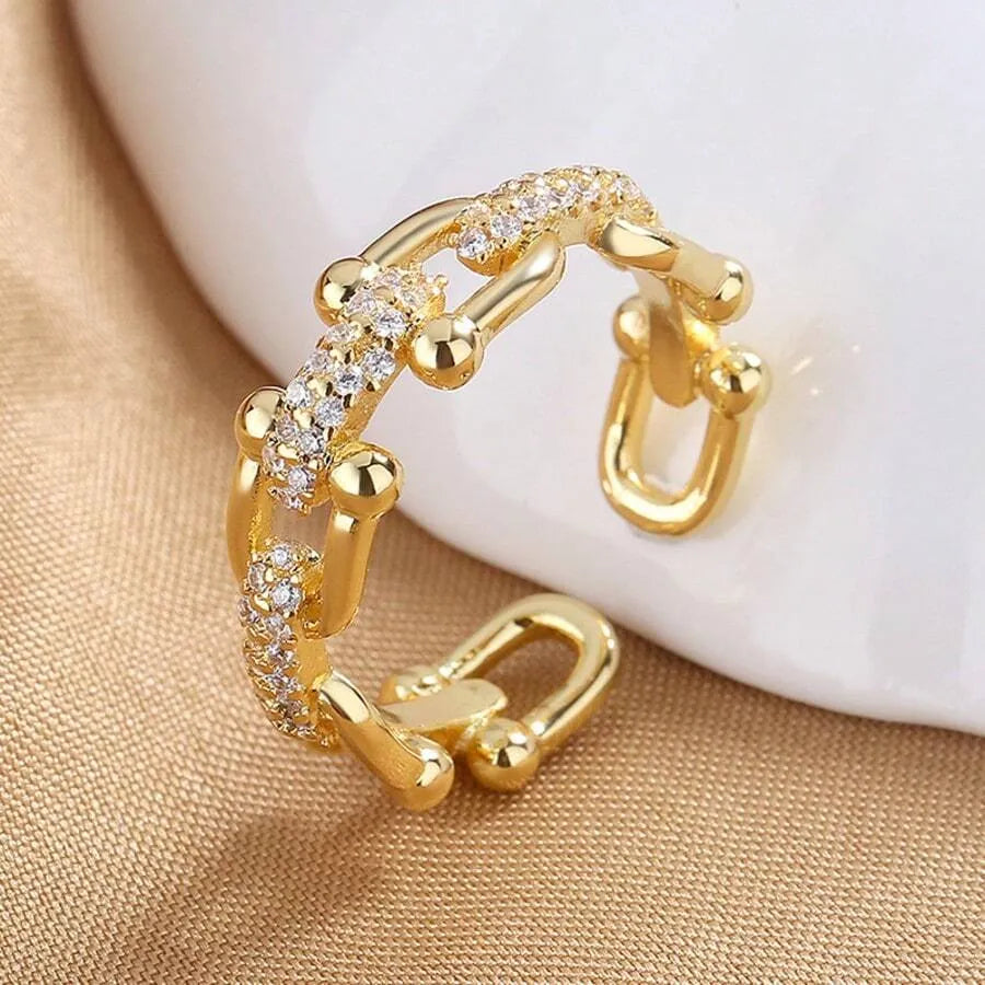 Shein - 1pc Stainless Steel Fashionable Horseshoe Shaped Ring - Golden