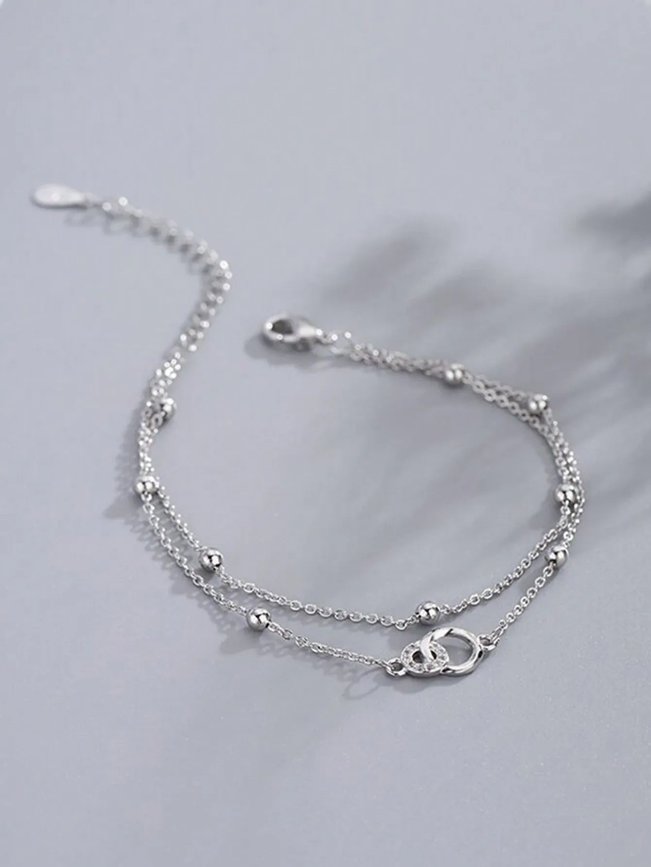Shein - 1Pc High-End Elegant Double Layered Circle Linked Bracelet - Silver