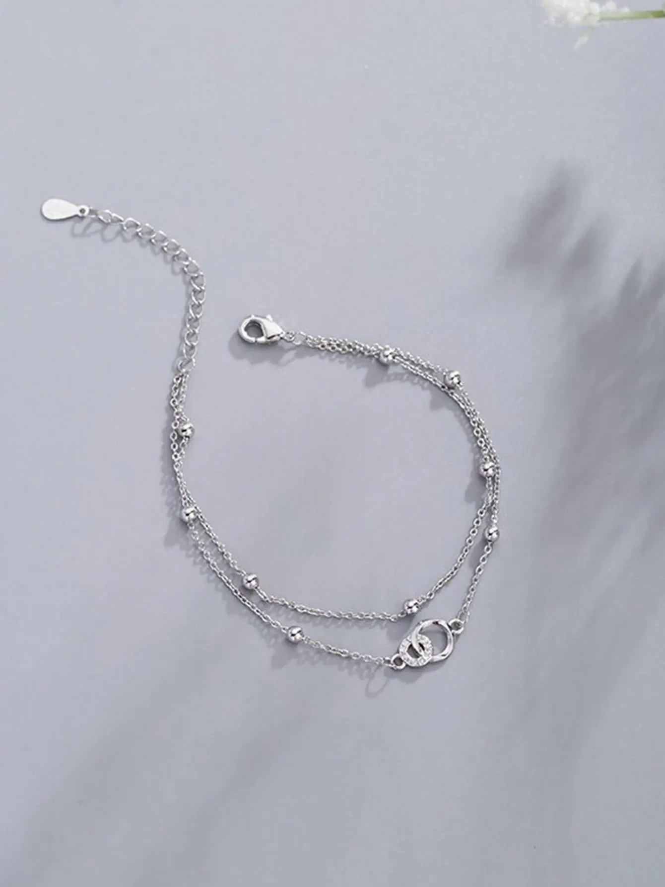 Shein - 1Pc High-End Elegant Double Layered Circle Linked Bracelet - Silver