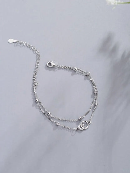 Shein - 1Pc High-End Elegant Double Layered Circle Linked Bracelet - Silver