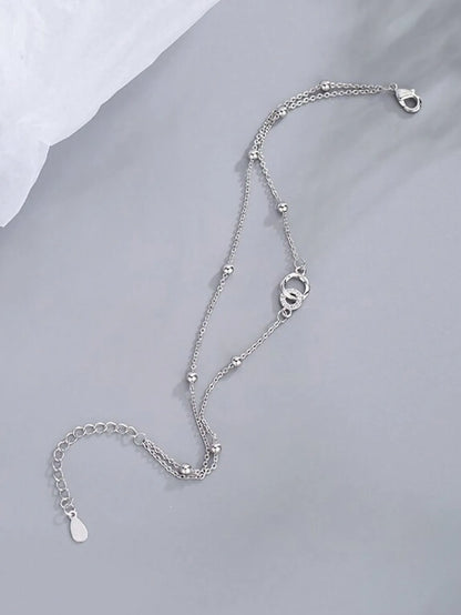 Shein - 1Pc High-End Elegant Double Layered Circle Linked Bracelet - Silver