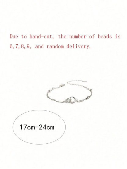 Shein - 1Pc High-End Elegant Double Layered Circle Linked Bracelet - Silver