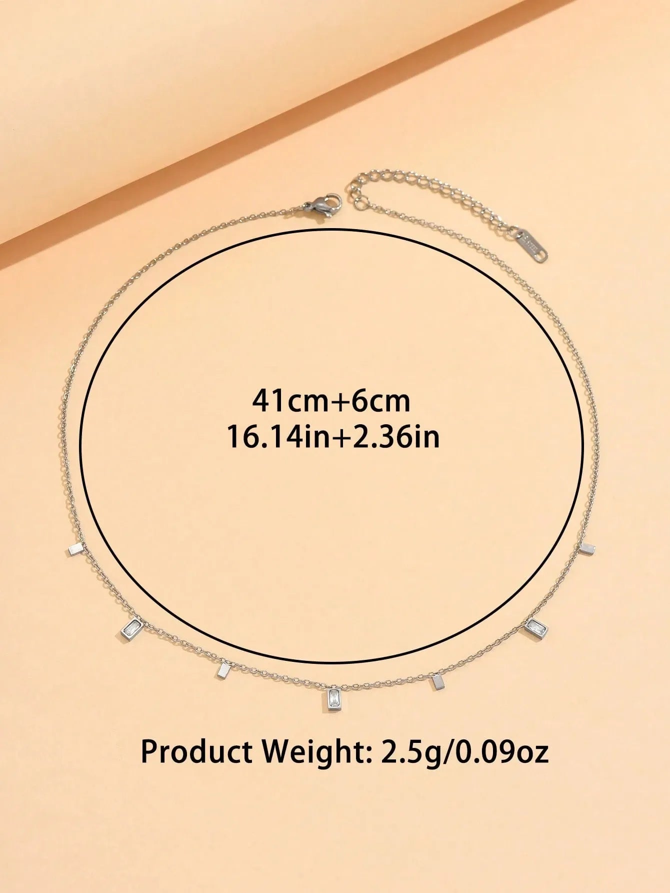 Shein - 1Pc Fashionable Stainless Steel Square Zirconia Pendant Necklace