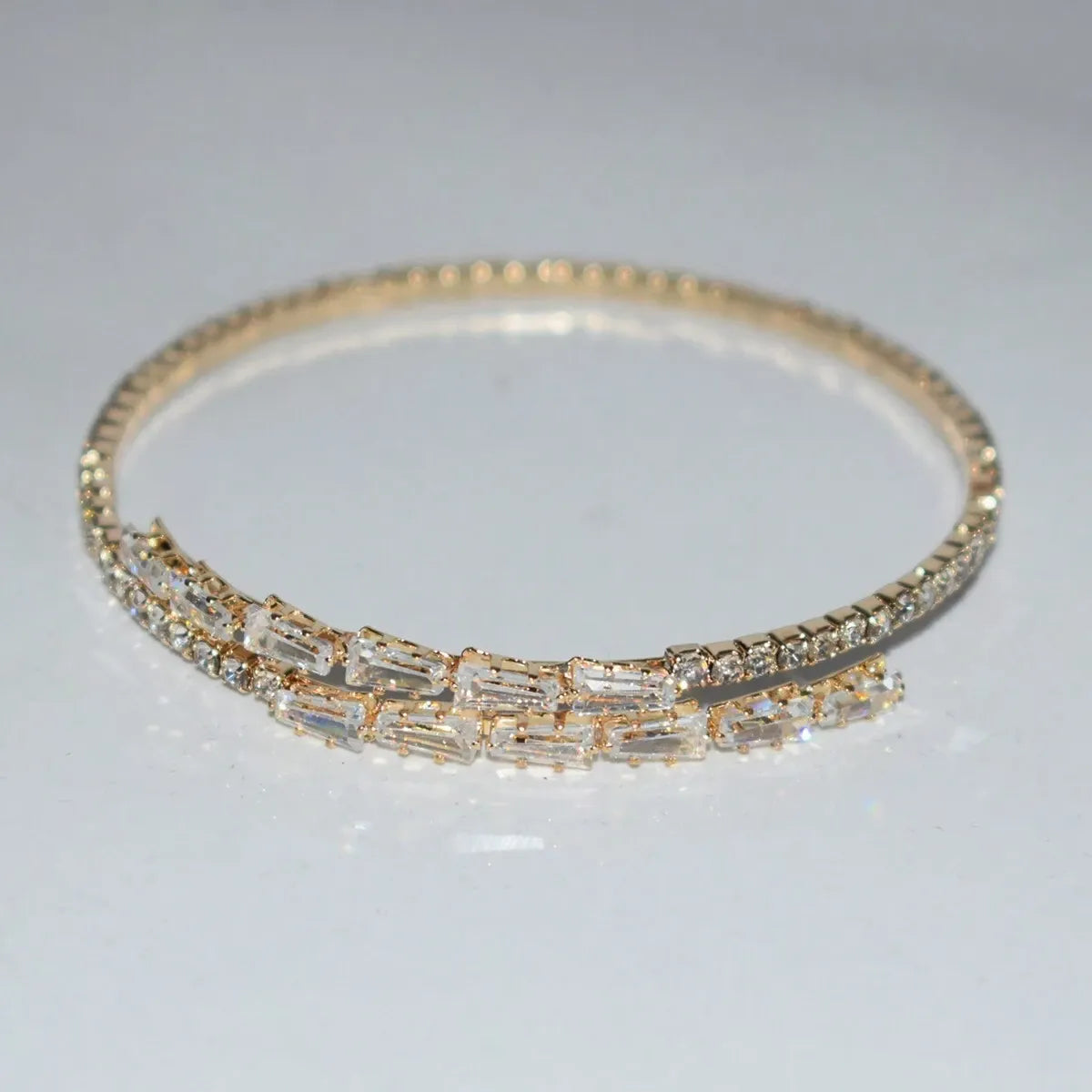 Shein - 1pc Fashion Cubic Zirconia Decorated Open Cuff Bracelet