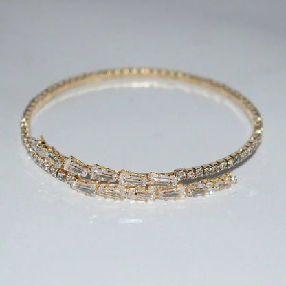 Shein - 1pc Fashion Cubic Zirconia Decorated Open Cuff Bracelet