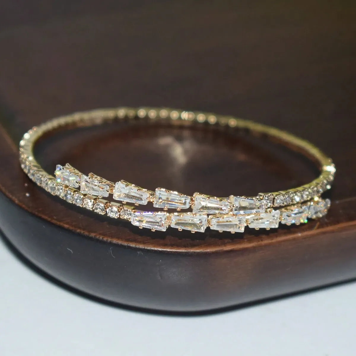 Shein - 1pc Fashion Cubic Zirconia Decorated Open Cuff Bracelet