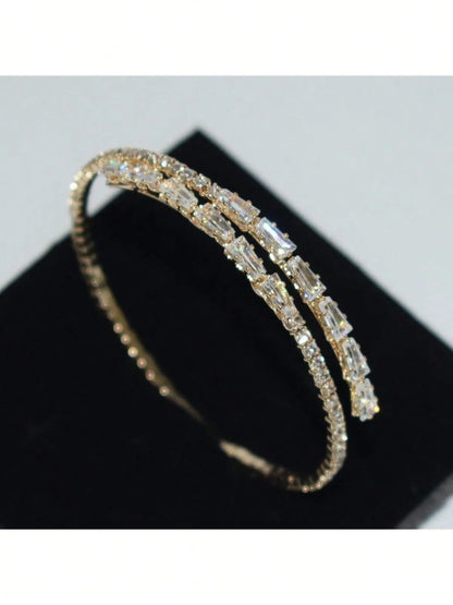 Shein - 1pc Fashion Cubic Zirconia Decorated Open Cuff Bracelet