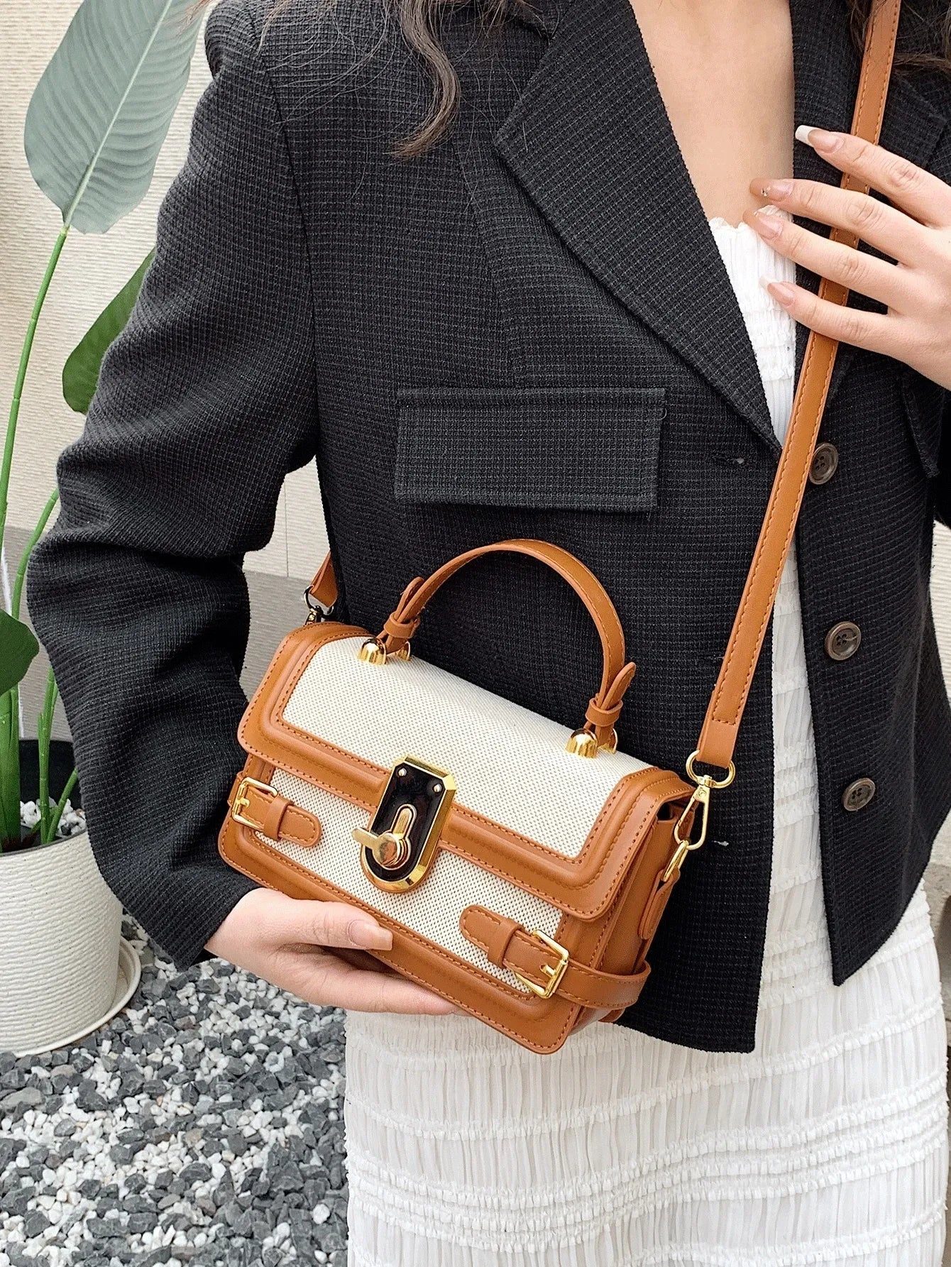 Shein - Fashionable Minimalist Casual Small Square Bag, Buckle Decor