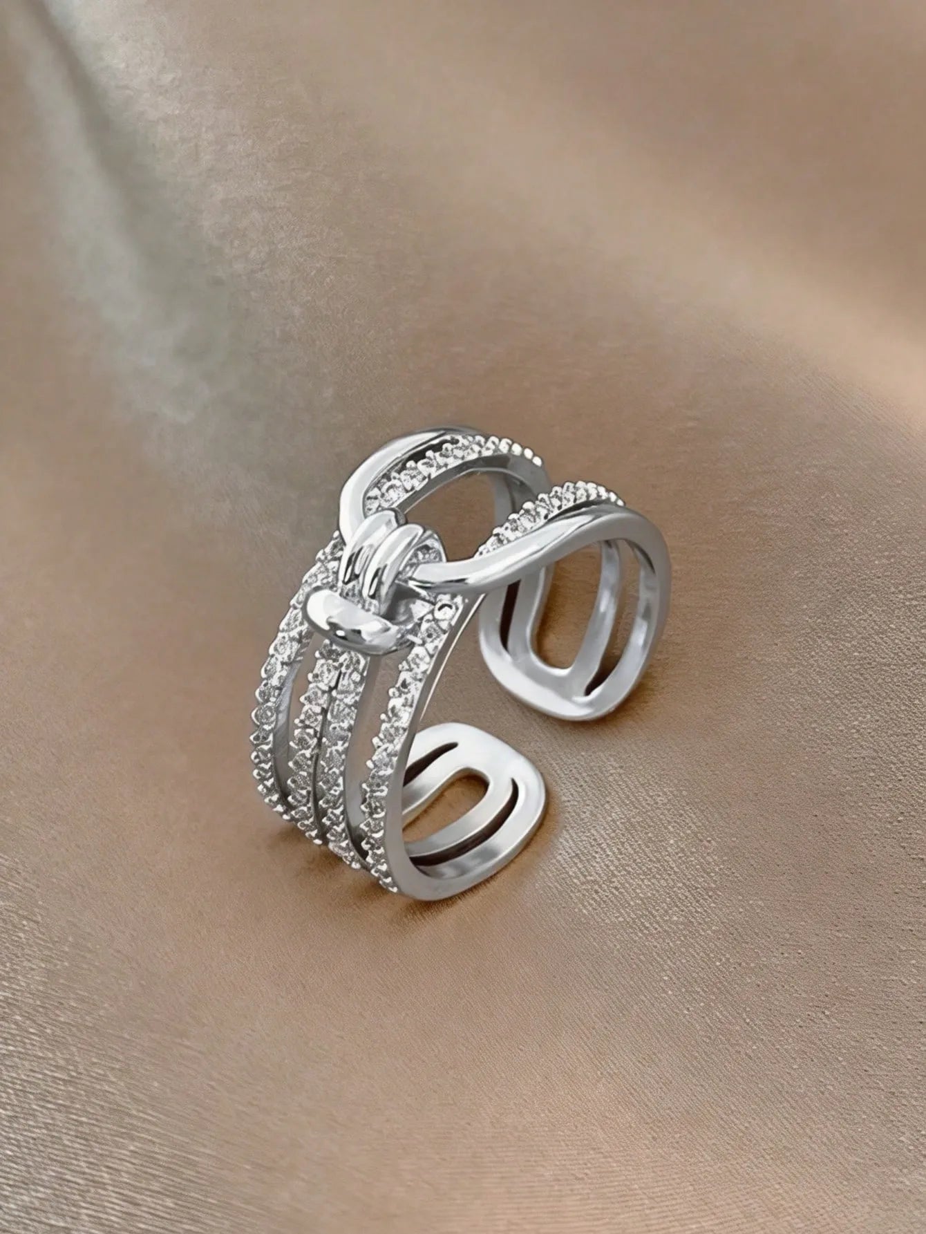 Shein - 1Pc Zirconia Adjustable Open Ring